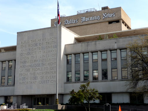  ... giant inscription on the wall of the dallas morning news building